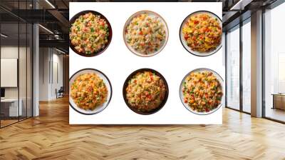 Collection of a plate of fried rice isolated on a transparent background, top view, cut out Wall mural