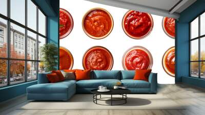 Collection of ketchup or sauce in a bowl isolated on a transparent background Wall mural