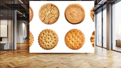 Collection of tasty cookie or biscuit isolated on a transparent background, top view, PNG Wall mural