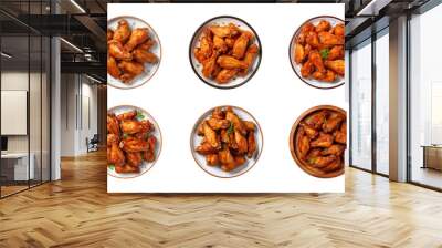 collection plate of chicken wings isolated on a transparent background, top view Wall mural