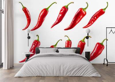 red chili peppers collection isolated on a transparent background Wall mural