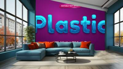 blue plastic 3d editable text effect Wall mural