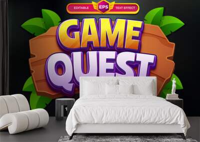 game quest 3D logo mock up template Editable text Effect Style Wall mural