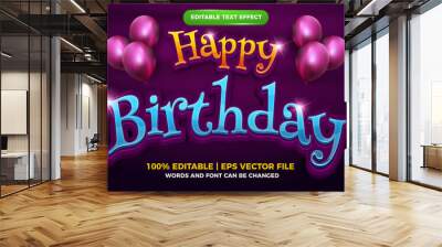 Happy birthday 3d editable text effect cartoon fantasy style template Wall mural