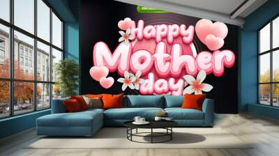 happy mother day pink love 3D logo mock up template Editable text Effect Style Wall mural