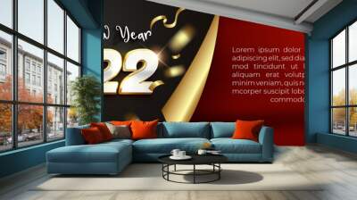 Happy new year 2022 white gold luxury banner template with 3d Editable text effect Wall mural