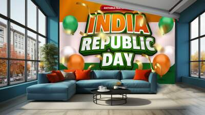 india happy republic day bold 3d editable text effect style Wall mural