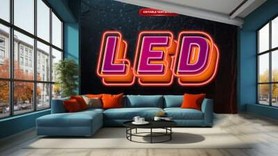 Super Purple LED Glow 3D Text Effect Wall mural