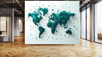 green World map with node connection concept isolated on white  Wall mural