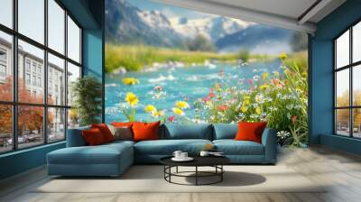 Tranquil Stream in a Mountain Valley Wall mural