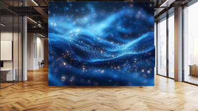 Abstract Blue and Gold Glittering Wave Wall mural