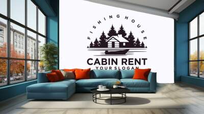 fishing home logo, cabin house rent logo Wall mural