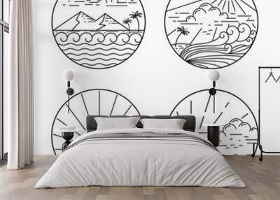 summer on tropical island, mono line style design set Wall mural