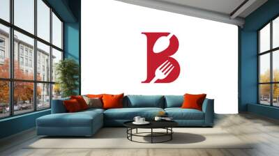 vector illustration of letter B and cutlery for icons, symbols or logos. suitable for the logo of restaurants, cafes, canteens and other places to eat. Wall mural