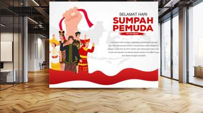 vector illustration. selamat hari Sumpah pemuda. Translation: Happy Indonesian Youth Pledge Wall mural