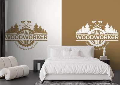 Vintage woodworker logo inspiration. Wall mural