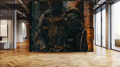 Armored Medieval Knight in Battle Stance Wall mural