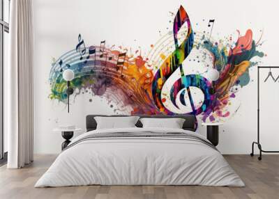 Color musical note on white background. Generative AI. Wall mural