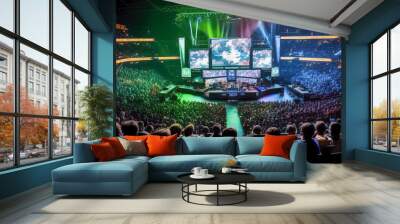 Great stadium where a video game championship is celebrated. Generative Ai. Wall mural