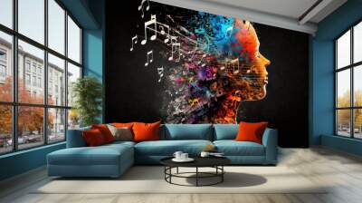 The music in the mind. Music abstract art. Generative AI. Wall mural