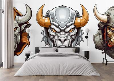 set of fighting cow head mascots Wall mural