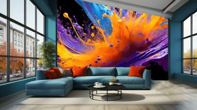  A vivacious interplay of violet, orange, and cobalt creates an explosive burst of dynamic paint splash Wall mural