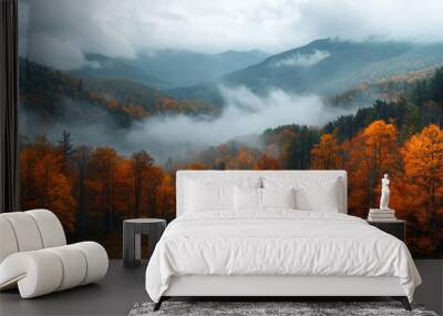 autumn landscape with fog Wall mural