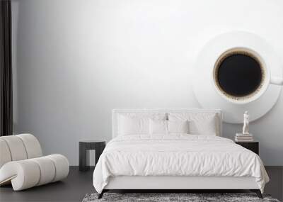 White ceramic coffee cup on white background. Copy space. Top view.
 Wall mural