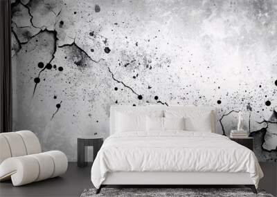 Cracked and weathered surface with black splatter. Wall mural