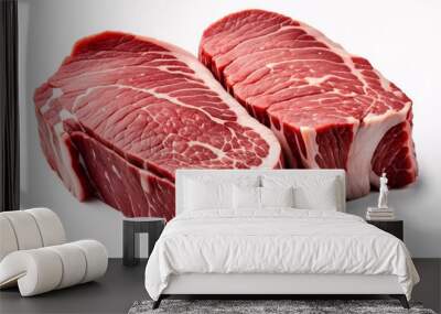 Two raw beef steaks, close-up on white background. Wall mural