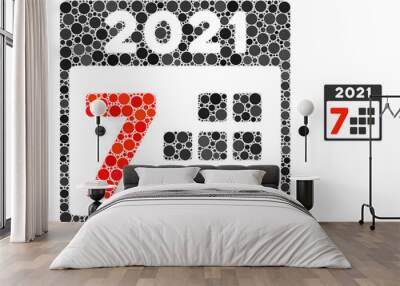 2021 year 7 days mosaic of circle elements in different sizes and shades. Vector round elements are united into 2021 year 7 days mosaic. 2021 year 7 days isolated on a white background. Wall mural