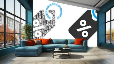 Discount tag collage icon of binary digits in randomized sizes. Vector digital symbols are scattered into discount tag mosaic design concept. Wall mural