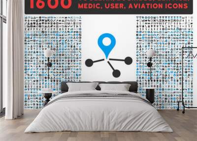 Geo Network Icon With Large Pictogram Collection Wall mural