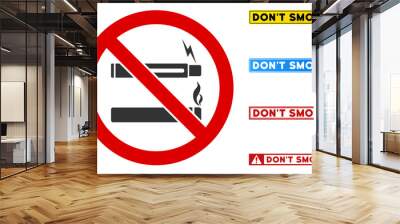 No Smoking No Vaping sign with titles in rectangular frames. Illustration style is a flat iconic symbol inside red crossed circle on a white background. Simple No Smoking No Vaping vector sign, Wall mural