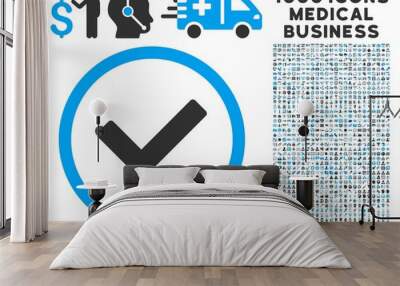 Ok icon with 1000 medical commercial gray and blue vector pictographs. Clipart style is flat bicolor symbols, white background. Wall mural