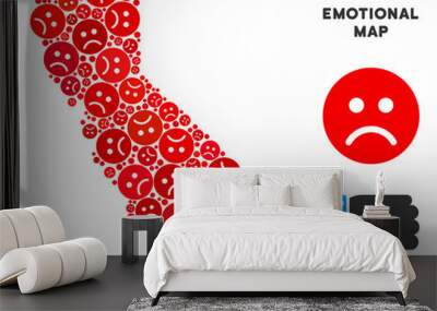 Sorrow California map composition of sad smileys in red colors. Negative mood vector concept of crisis regions. California map is composed from red sorrow icons. Abstract territory scheme. Wall mural