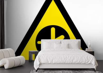 Vector time flat warning sign. Triangle icon uses black and yellow colors. Symbol style is a flat time attention sign on a white background. Icons designed for caution signals, road signs, Wall mural