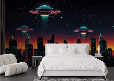 ufo in the city Wall mural