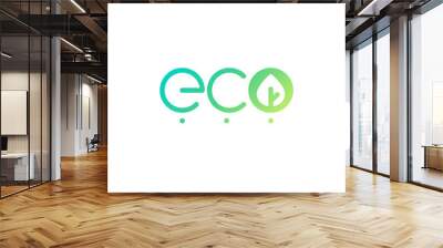 Eco logo. Vector design template. Soft color. Line art logo with leaf Wall mural