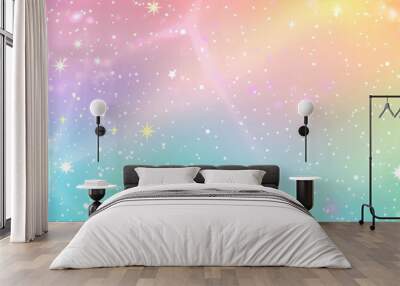 Rainbow pastel glitter background with stars, kawaii rainbow fantasy sky pattern for cute colorful wallpaper fantasy art. Wall mural