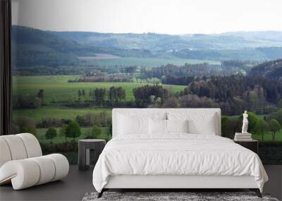 countryside landscape in german sauerland with trees and hills Wall mural