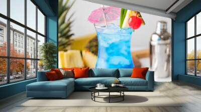 blue hawaii with pineapple on background Wall mural