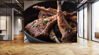 grilled lamb chop on cast iron pan Wall mural