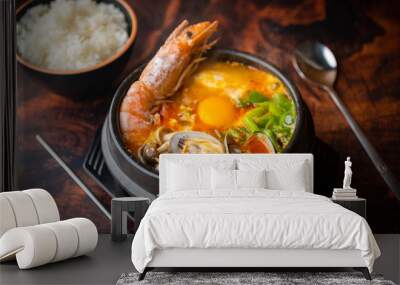 Sundubu, korean hot stone pot with tofu and seafood Wall mural