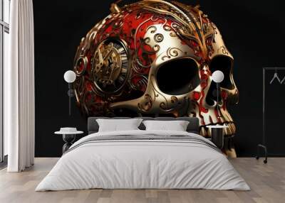 a gold and red skull with intricate designs Wall mural