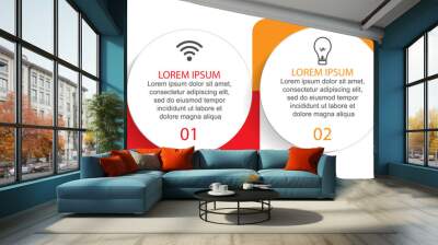 2 step infographic design, simple design with circular lines and colors, great for your business presentation Wall mural