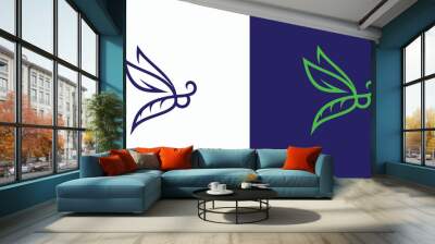 A combination logo that combines leaf and bee shapes with transparency effects. Icon for business, environment, agriculture, and personal branding. Wall mural