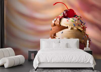 A mouthwatering, cinematic image of a scrumptious ice cream cone Wall mural