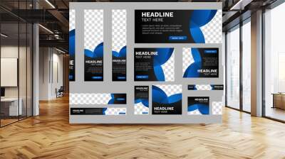 Abstract banner design web template Set, Horizontal header web banner. Black and Gradient Blue cover header background for website design, Social Media Cover ads banner, flyer, invitation card Wall mural