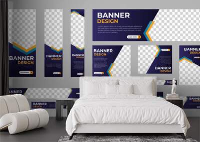 Abstract banner design web template Set, Horizontal header web banner. Modern Gradient Blue cover header background for website design, Social Media Cover ads banner, flyer, invitation card Wall mural